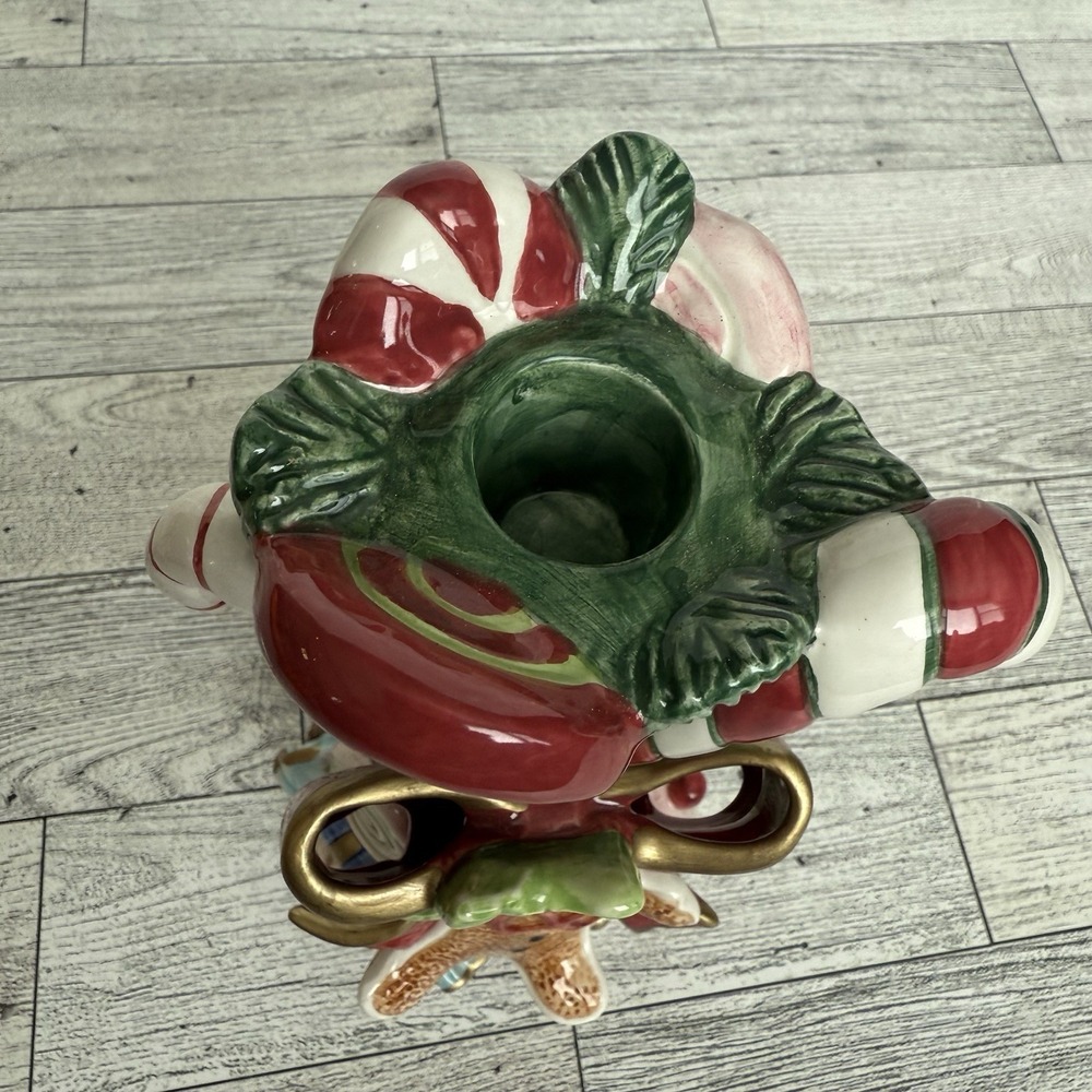Fitz & Floyd Christmas Santa Gingerbread Candy Ceramic Candle Holder Sugar Plum - Picture 2 of 6